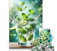 Jigsaw 1000 Pieces for Adults Mojito Magic Mint Leaves Take Flight Hands-on Game Hand Speed Race with Fully Interlocking Randomly Shaped Pieces 38x26cm