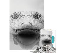 Jigsaw 1000 Pieces for Adults Monochrome Alligator Head in Water Educational Games Learning Educational Toys Great Gifts And Toys Difficult Hard (size 38x26cm)