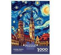 Jigsaw 1000 Pieces for Adults Munich Germany Cityscape Starry Night Style Adult Jigsaw Puzzle Relax Games Birthday Present Deal As Gifts for The Whole Family 38x26cm/1000pcs