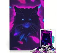 Jigsaw 1000 Pieces for Adults Mystic Neon Black Cat Hands-on Game Hand Speed Race with Fully Interlocking Randomly Shaped Pieces 38x26cm
