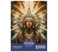 Jigsaw 1000 Pieces for Adults Native American Warrior Art Print Jigsaw for Adults Relaxing Games Analysis And Logic Deal As Gifts for The Whole Family 52x38cm/1000pcs