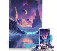 Jigsaw 1000 Pieces for Adults Neon Cosmic Glacier Planet Landscape Hands-on Game Hand Speed Race with Fully Interlocking Randomly Shaped Pieces 38x26cm