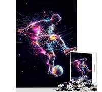 Jigsaw 1000 Pieces for Adults Neon Soccer Star︰ Dynamic Kick in Flight Jigsaw Puzzles for Adults Birthday Present Every Piece Is Unique - Challenging Game Gifts (38x52cm)