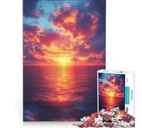 Jigsaw 1000 Pieces for Adults Ocean Sunset with Fiery Clouds Educational Game Family Activities Enhance Love between Couples 50x75cm