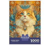 Jigsaw 1000 Pieces for Adults Orange Tabby Cat with Floral Background Puzzle for Adults Anti-Stress Toys Difficult Challenge Unique Birthday And Gifts 52x38cm/1000pcs