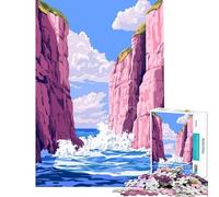 Jigsaw 1000 Pieces for Adults Peaceful Pastel Pink Cliffs Ocean Waves Landscape Minimalist Art Illustration(for Educational Game Challenge Toy Relaxing Games But Fun And Humorous Gifts Ideas