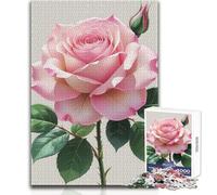 Jigsaw 1000 Pieces for Adults Pink Rose Blossom with Bud Relaxing Peaceful Indoor Fun Accurate Piece Cutting Play Toy Size 50x75cm