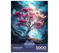 Jigsaw 1000 Pieces for Adults Pink Tree in Blue Cave Adult Jigsaw Brain Teaser Game Staycation Kill Time Help The Brain Exercise 38x26cm/1000pcs