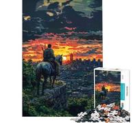 Jigsaw 1000 Pieces for Adults Post-Apocalyptic Rider Overlooking City Sunset Help The Brain Exercise Perfect Decoration Brain Teaser Game Suitable for Ages 14 And Up (50x75cm)