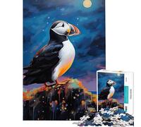Jigsaw 1000 Pieces for Adults Puffin in The Moonlight Educational Game Brain Intelligence Challenge Addictive Toys Funny Gifts Family Activities (Size 38x26cm)