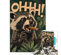 Jigsaw 1000 Pieces for Adults Raccoon Smoking Weed Cigar Puzzle for Adults Hands-on Game Presents for Women Deal As Gifts for The Whole Family (Size 38x52cm)