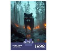 Jigsaw 1000 Pieces for Adults Raccoon with Glowing Eyes in Forest Fire Adult Jigsaw Puzzle Relaxing Games Stress Reliever Unique Birthday And Gifts 70x50cm/1000pcs