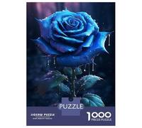 Jigsaw 1000 Pieces for Adults Rainy Blue Rose Flower Adult Jigsaw Brain Teaser Game Staycation Kill Time Help The Brain Exercise 38x26cm/1000pcs