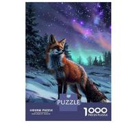 Jigsaw 1000 Pieces for Adults Red Fox Northern Lights Adult Jigsaw Brain Teaser Game Staycation Kill Time Help The Brain Exercise 52x38cm/1000pcs