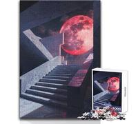 Jigsaw 1000 Pieces for Adults Red Moon Rising Relaxing Peaceful Indoor Fun Accurate Piece Cutting Play Toy Size 38x26cm