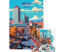 Jigsaw 1000 Pieces for Adults Reno Nevada Cityscape Brain Intelligence Challenge Addictive Toys Hands-on Game Wall Art Gifts Ideas (size 38x52cm)