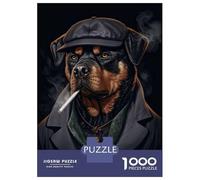 Jigsaw 1000 Pieces for Adults Rottweiler Gangster Suit Adult Jigsaw Brain Teaser Game Staycation Kill Time Help The Brain Exercise 38x26cm/1000pcs