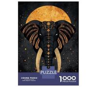 Jigsaw 1000 Pieces for Adults Sacred Elephant Vector Portrait with Golden Moon Jigsaw for Adults Relaxing Games Analysis And Logic Deal As Gifts for The Whole Family 70x50cm/1000pcs