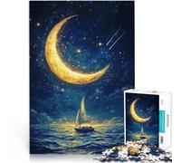 jigsaw 1000 pieces for adults Sailing boat under the stars and moon Made of cardboard for age 14+ Learning Educational Toys Family Games Games Toys Gift。size：38x52cm/14.96x20.47inch