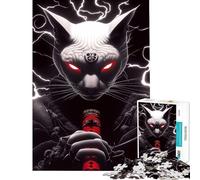 Jigsaw 1000 Pieces for Adults Samurai Sphynx Cat with Sword Animal for Educational Game Challenge Toy Brain Teaser Game Birthday Present Birthday Gifts (Size 38x52cm)
