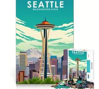 Jigsaw 1000 Pieces for Adults Seattle Washington Travel Neat Fit Decor Focus Building Toy Peace Game Play Birthday Decor Gift (38x52cm)