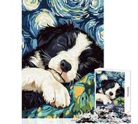 Jigsaw 1000 Pieces for Adults Sleeping Border Collie Starry Night Relaxing Games Tough Challenge Home Decoration Toys for Birthday, Chrismas (38x52cm)
