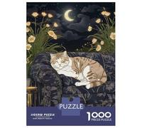 Jigsaw 1000 Pieces for Adults Sleeping Cat Under Moonlight Jigsaw for Adults Relax Games Difficult Hard Deal As Gifts for The Whole Family 52x38cm/1000pcs