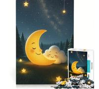 Jigsaw 1000 Pieces for Adults Sleeping Moon And Cloud Illustration Hands-on Game Hand Speed Race with Fully Interlocking Randomly Shaped Pieces 38x52cm
