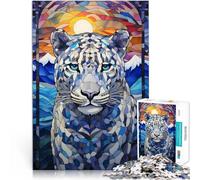 jigsaw 1000 pieces for adults Snow Leopard Stained Glass Made of cardboard for age 14+ Suitable for couples Fun at Home Activities, Birthday Present,Travel Gifts。size：26x38cm/10.24x14.96inch