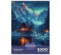 Jigsaw 1000 Pieces for Adults Snowy Nature Aurora Cabin Adult Jigsaw Brain Teaser Game Staycation Kill Time Help The Brain Exercise 70x50cm/1000pcs