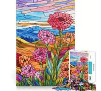Jigsaw 1000 Pieces for Adults Stained Glass Flowers Neat Fit Decor Focus Building Toy Peace Game Play Birthday Decor Gift(38x26cm)