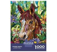 Jigsaw 1000 Pieces for Adults Stained Glass Horse Art-4 Jigsaw for Adults Relax Games Difficult Hard Deal As Gifts for The Whole Family 52x38cm/1000pcs