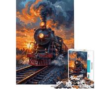 Jigsaw 1000 Pieces for Adults Steam Train Sunset 1000 Piece Jigsaws Educational Toy Birthday Present Family Fun & Game Night (50x75cm)