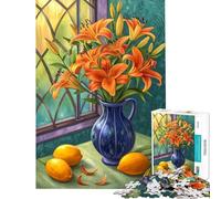 Jigsaw 1000 Pieces for Adults Still Life Floral Orange Lilies with Lemons Difficult And Challenge For Family Fun Fun Games for And 14 Years And over (50X75cm)