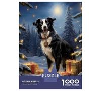 Jigsaw 1000 Pieces for Adults Sweet Border Collie Xmas Jigsaw for Adults Relax Games Difficult Hard Deal As Gifts for The Whole Family 38x26cm/1000pcs