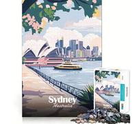 Jigsaw 1000 Pieces for Adults Sydney Australia Travel Poster Exact Cut Art Creative Brain Play Leisure Play Fun Birthday Game Gift(38x26cm)