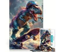 Jigsaw 1000 Pieces for Adults T-Rex Skateboarding Neat Fit Decor Focus Building Toy Peace Game Play Birthday Decor Gift (38x52cm)