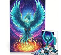 Jigsaw 1000 Pieces for Adults Teal Phoenix Rising from Flames Brain Teaser Game Interesting Stress Reduction Improving Love between Couples 50x75cm