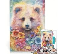 Jigsaw 1000 Pieces for Adults Teddy Bear with Flowers Brain Teaser Game Interesting Stress Reduction Improving Love between Couples 50x75cm