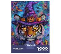 Jigsaw 1000 Pieces for Adults Tiger Witch's Halloween Jigsaw for Adults Relax Games Difficult Hard Deal As Gifts for The Whole Family 52x38cm/1000pcs