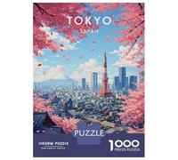 Jigsaw 1000 Pieces for Adults Tokyo Cityscape with Cherry Blossoms Adult Jigsaw Puzzle Relax Games Birthday Present Deal As Gifts for The Whole Family 52x38cm/1000pcs