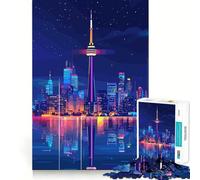 Jigsaw 1000 Pieces for Adults Toronto Skyline at Night Exact Cut Art Creative Brain Play Leisure Play Fun Birthday Game Gift(38x26cm)