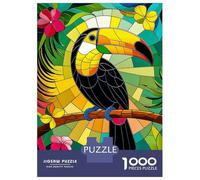 Jigsaw 1000 Pieces for Adults Toucan in Stained Glass Tropical Paradise Jigsaw for Adults Relaxing Games Analysis And Logic Deal As Gifts for The Whole Family 38x26cm/1000pcs