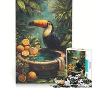 Jigsaw 1000 Pieces for Adults Toucan with Orange Drink in Jungle Brain Teaser Game Interesting Stress Reduction Improving Love between Couples 50x75cm