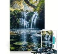 Jigsaw 1000 Pieces for Adults Tranquil Waterfall in Lush Forest Neat Fit Decor Focus Building Toy Peace Game Play Birthday Decor Gift (50x75cm)