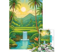 Jigsaw 1000 Pieces for Adults Tropical Landscape with Waterfall And Palms for Educational Game Challenge Toy Relaxing Games But Fun And Humorous Gifts Ideas (Size 38x52cm)