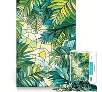 Jigsaw 1000 Pieces for Adults Tropical Palm Leaves Stained Glass Style Exact Cut Art Creative Brain Play Leisure Play Fun Birthday Game Gift(38x26cm)