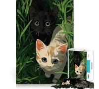 Jigsaw 1000 Pieces for Adults Two Kittens in The Grass Neat Fit Decor Focus Building Toy Peace Game Play Birthday Decor Gift (38x52cm)