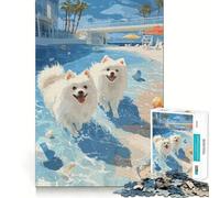 Jigsaw 1000 Pieces for Adults Two White Dogs Playing in Water Exact Cut Art Creative Brain Play Leisure Play Fun Birthday Game Gift(38x26cm)