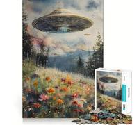 Jigsaw 1000 Pieces for Adults UFO Over Flower Field Neat Fit Decor Focus Building Toy Peace Game Play Birthday Decor Gift (50x75cm)